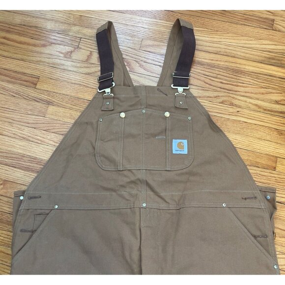 Vintage 80s 46x28 Carhartt Brown Double Knee Quilt Lined Overalls Bibs Union USA - Picture 5 of 16
